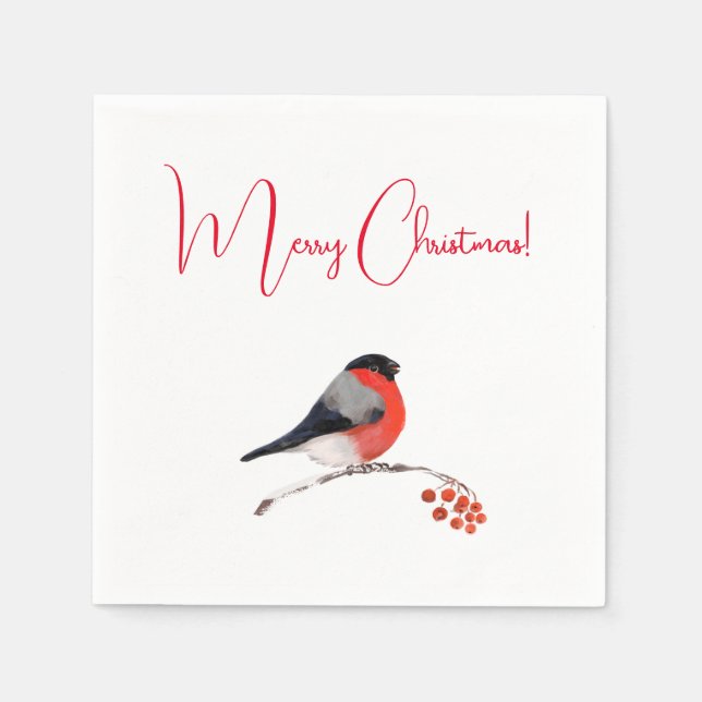 Merry christmas, Bullfinch in winter day   Napkins (Front)