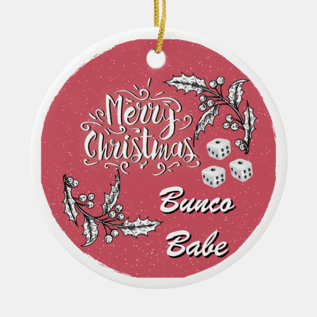 Merry Christmas Bunco Babe Ceramic Ornament (Front)
