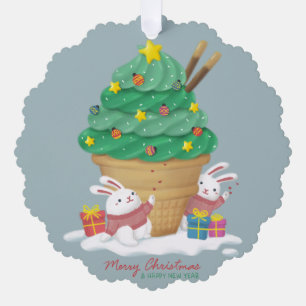 Merry Christmas: Bunnies & Ice Cream Ornament Card