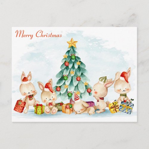 Merry Christmas Bunnies Postcard