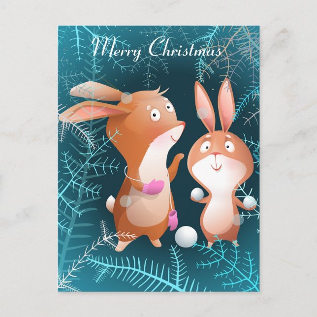 Merry Christmas Bunnies Postcard (Front)