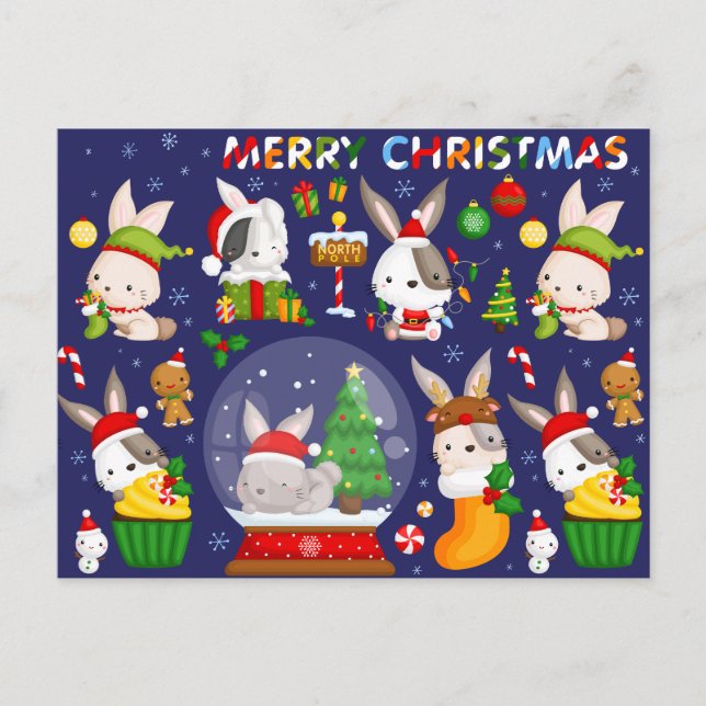 Merry Christmas Bunnies Postcard (Front)