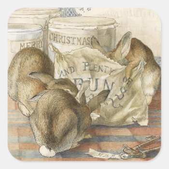 Merry Christmas Bunnies Square Sticker by kidslife at Zazzle