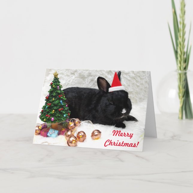 Merry Christmas Bunny Rabbit in a Santa Hat Card (Front)