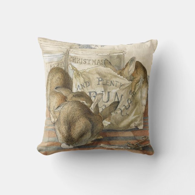 Merry Christmas Bunny Rabbits Throw Pillow (Front)