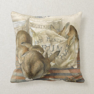 Merry Christmas Bunny Rabbits Throw Pillow