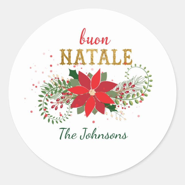 Merry Christmas Buon Natale Italian White Classic Round Sticker (Front)