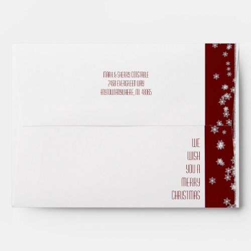 Merry Christmas Burgandy and Snow 5x7 Holiday Envelope