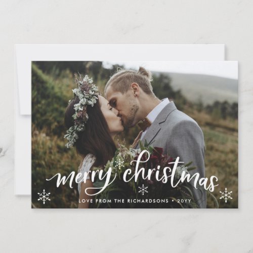 Merry Christmas  Burgundy Back with Photo Holiday Card