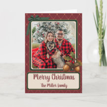 Merry Christmas Burgundy Green Bow Acorn Family