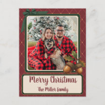 Merry Christmas Burgundy Green Bow Acorn Family