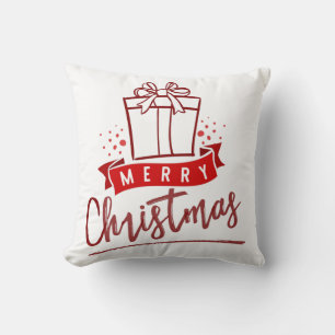 Merry Christmas Burgundy Present Gift Typography Throw Pillow