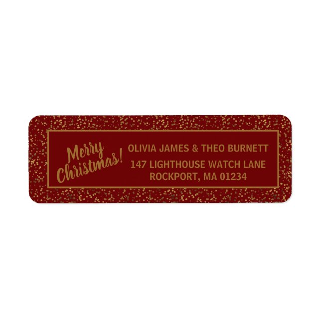 Merry Christmas Burgundy Red Gold Return Address Label (Front)