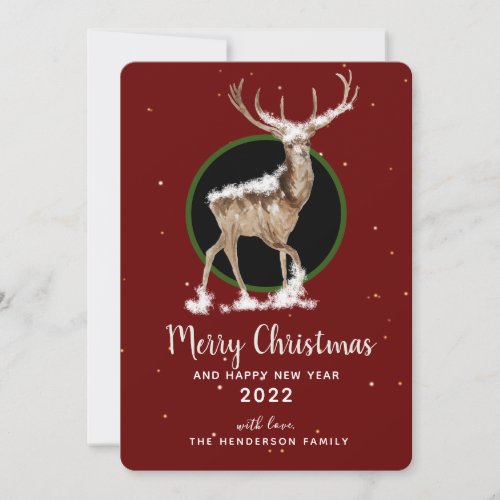 Merry Christmas Burgundy Snowy reindeer Card