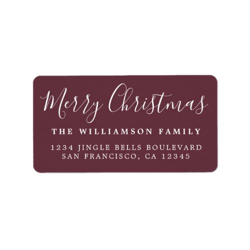 Merry Christmas Burgundy White Return Address Label