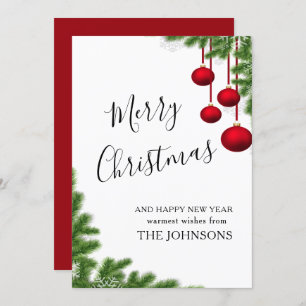 merry Christmas burgundy winter pine needle cone Holiday Card