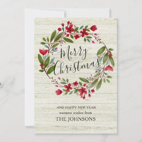 merry Christmas burgundy winter rustic floral Holiday Card