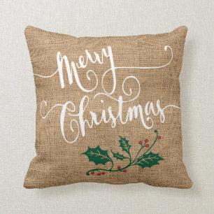Merry Christmas Burlap Design Throw Pillow