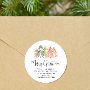 Merry Christmas Business Holiday Return Address Classic Round Sticker