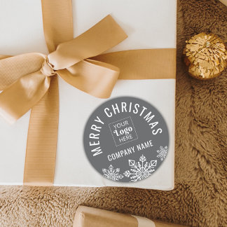 Merry Christmas Business Logo Company Name Gray Classic Round Sticker