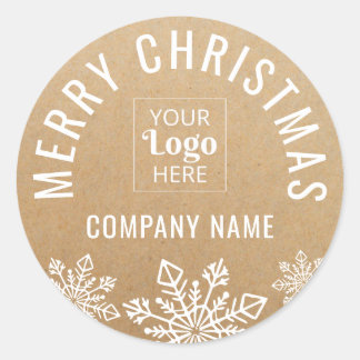 Merry Christmas Business Logo Name Kraft Look Classic Round Sticker