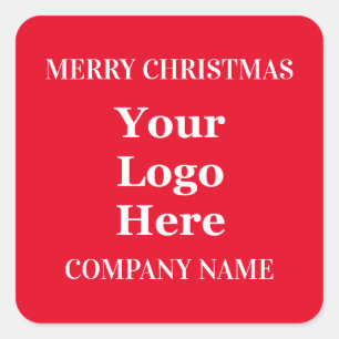 Merry Christmas Business Logo Name Red and White Square Sticker