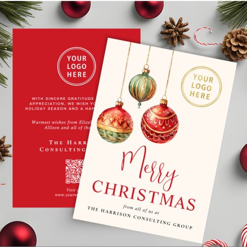 Merry Christmas Business Logo QR Code Ornaments Holiday Card