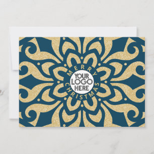 Merry Christmas Business Logo Snowflake Blue Gold Holiday Card