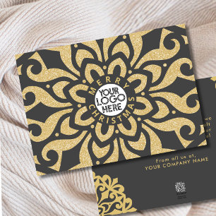 Merry Christmas Business Logo Snowflake Gold  Holiday Card