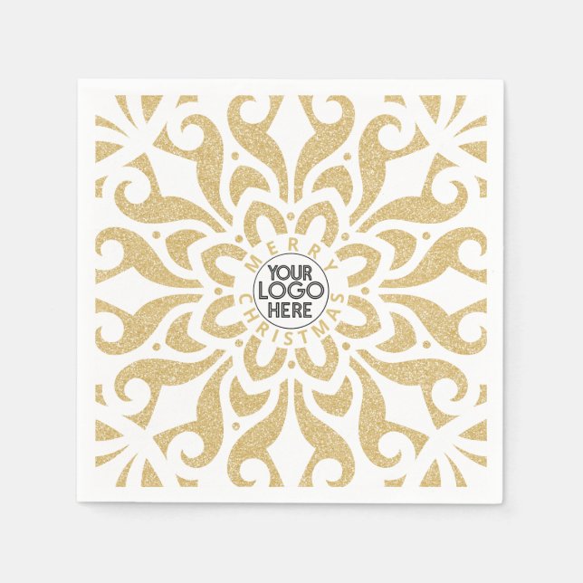 Merry Christmas Business Logo Snowflake Gold  Napkins (Front)