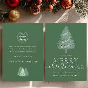 Merry Christmas Business logo Tree Festive Lights Holiday Card