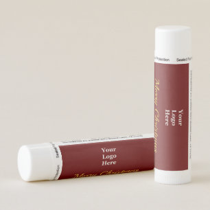 Merry Christmas Business Name Logo Dark Red & Gold Lip Balm