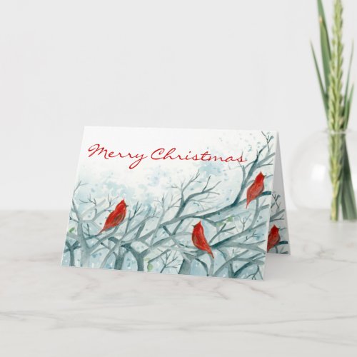 Merry Christmas Business Red Cardinal Birds  Holiday Card