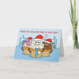 Merry Christmas Business Team Cupcakes Santa Hats Holiday Card