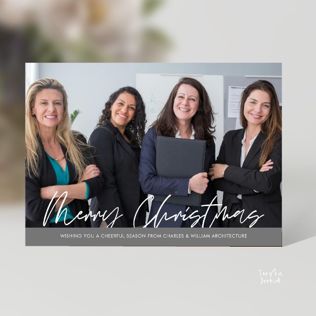 Merry Christmas Business Team Photo Holiday Card (Merry Christmas Business Team Photo Modern minimal Holiday Card for Clients in Dark Grey)
