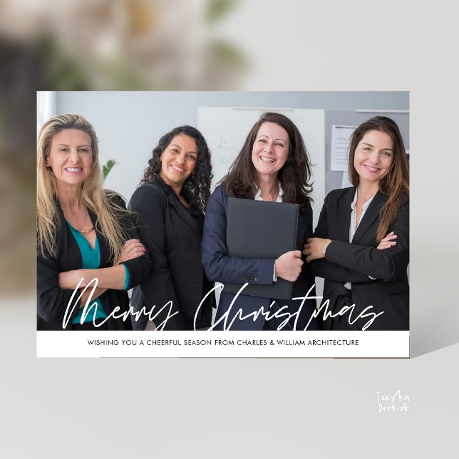 Merry Christmas Business Team Photo Holiday Card (Merry Christmas Business Team Photo Modern minimal Holiday Card for Clients in Black and White)