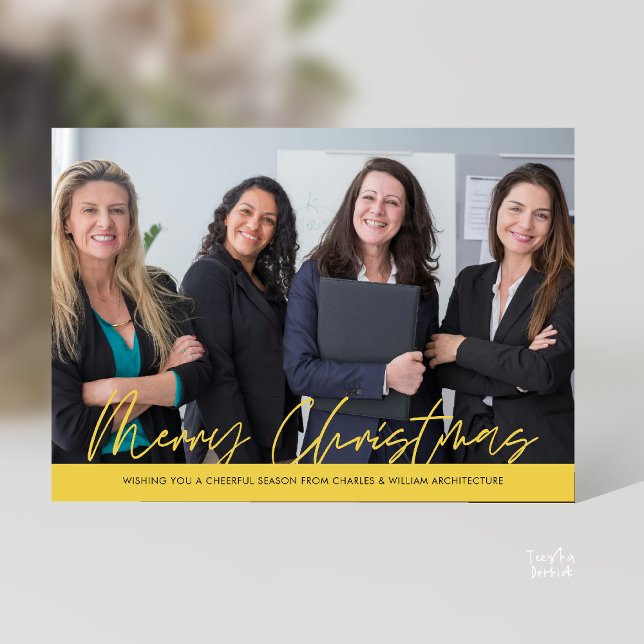 Merry Christmas Business Team Photo Holiday Card (Merry Christmas Business Team Photo Modern minimal Holiday Card for Clients in Yellow Gold )