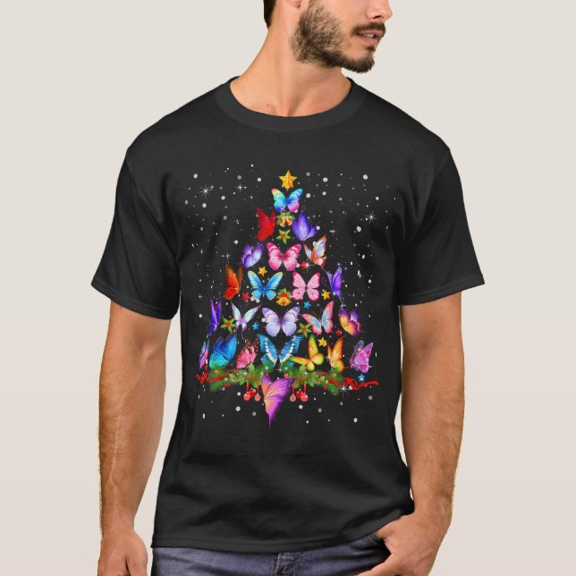 Merry Christmas Butterfly Tree T-Shirt (Front)