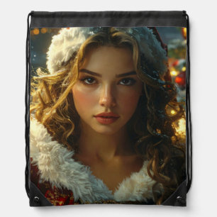 MERRY CHRISTMAS by Santa Girl Drawstring Bag