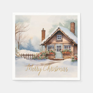 Merry Christmas Cabin in snowy landscape Napkins