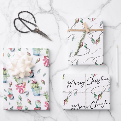 Merry Christmas Cactus and Lights Wrapping Paper Sheets
