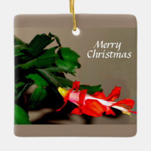 Merry Christmas Cactus Ceramic Ornament