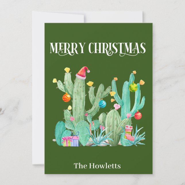 Merry Christmas Cactus Desert Southwest Holiday Card (Front)