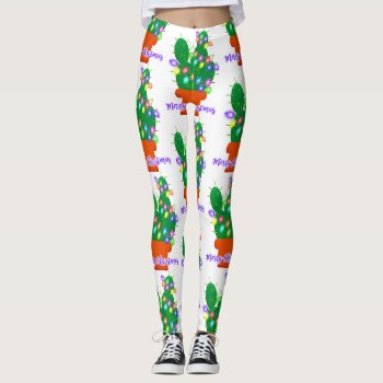 Merry Christmas Cactus Leggings by funnychristmas at Zazzle