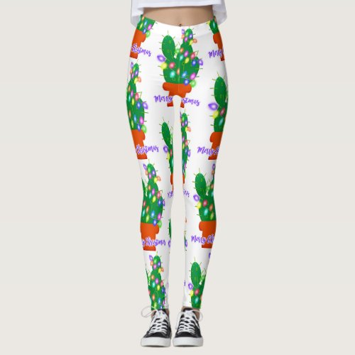 merry christmas cactus leggings