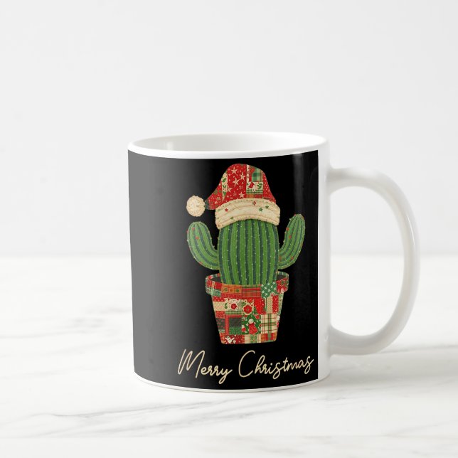 Merry Christmas Cactus Patchwork Quilt  Coffee Mug (Right)