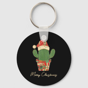 Merry Christmas Cactus Patchwork Quilt Keychain