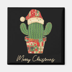 Merry Christmas Cactus Patchwork Quilt  Magnet