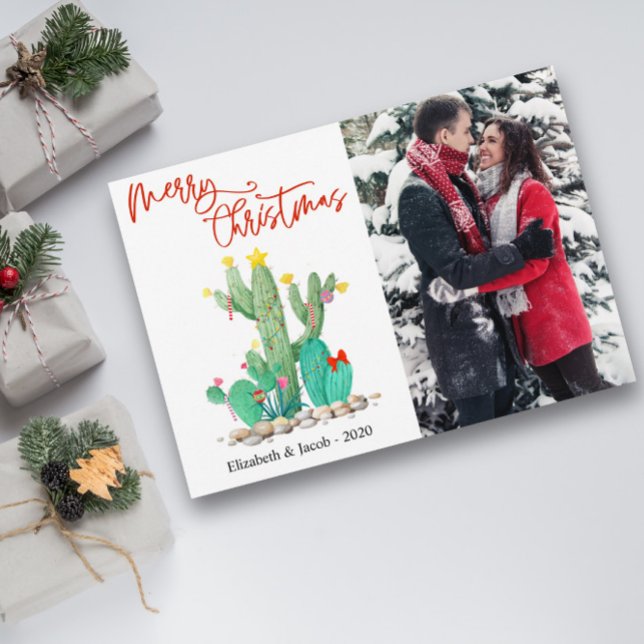 Merry Christmas Cactus Succulent Photo Holiday Card (Creator Uploaded)