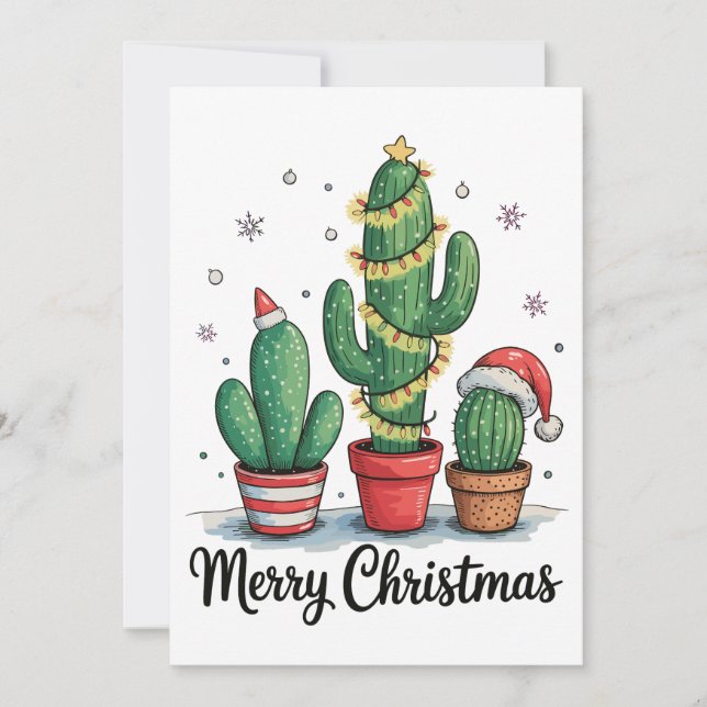 Merry Christmas Cactus Tree Festive Xmas Lights Holiday Card (Front)